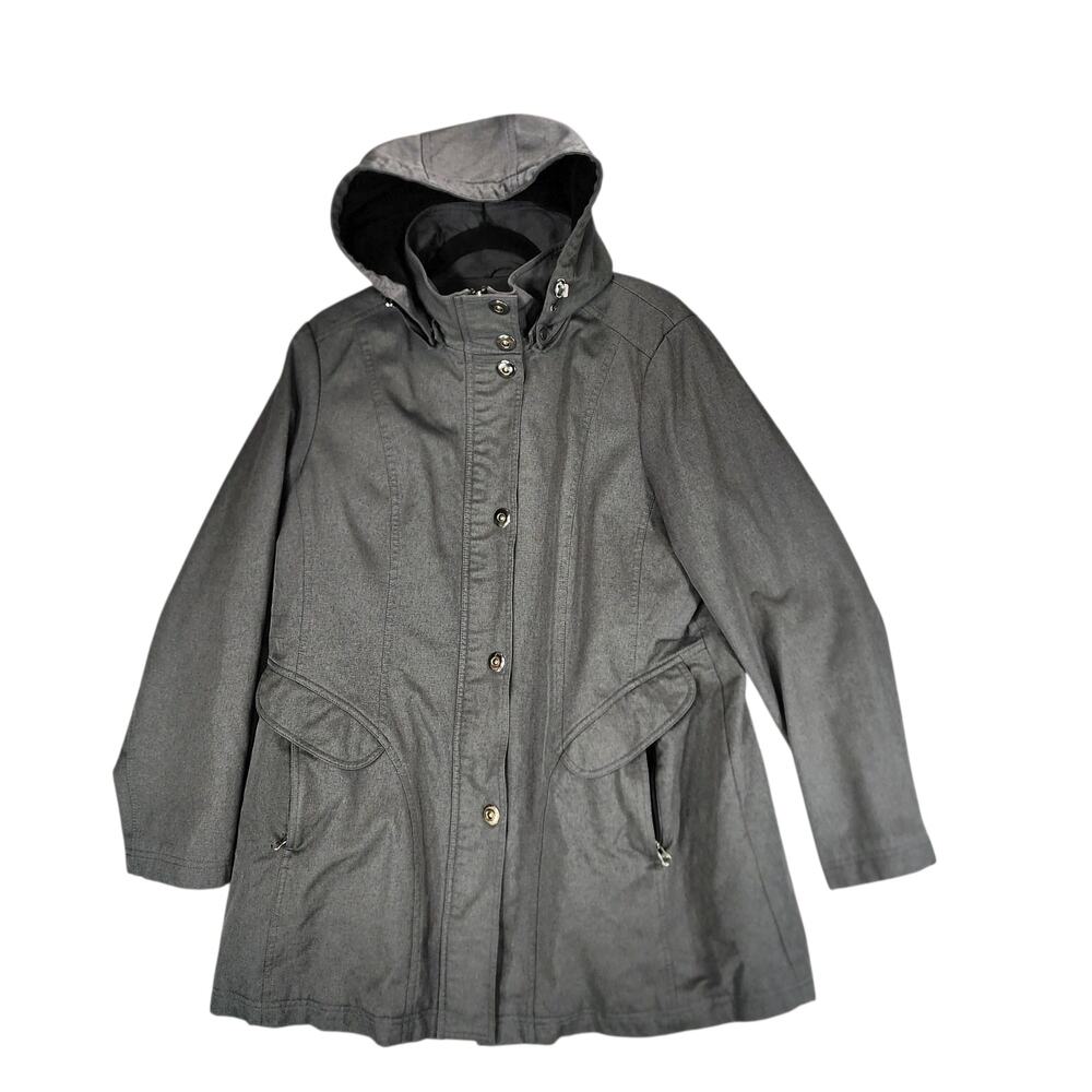 Kristen Blake Quilted Trench Coat XL Women Hooded Gray Lined Mid Length Pockets‎